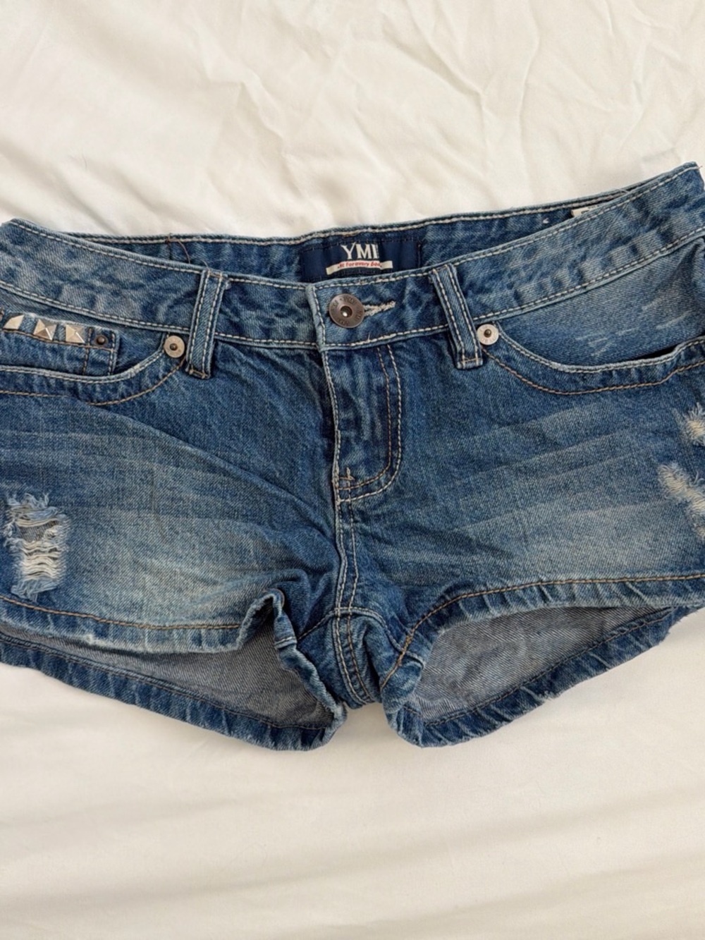 YMI Blue Distressed Studded Denim Shorts